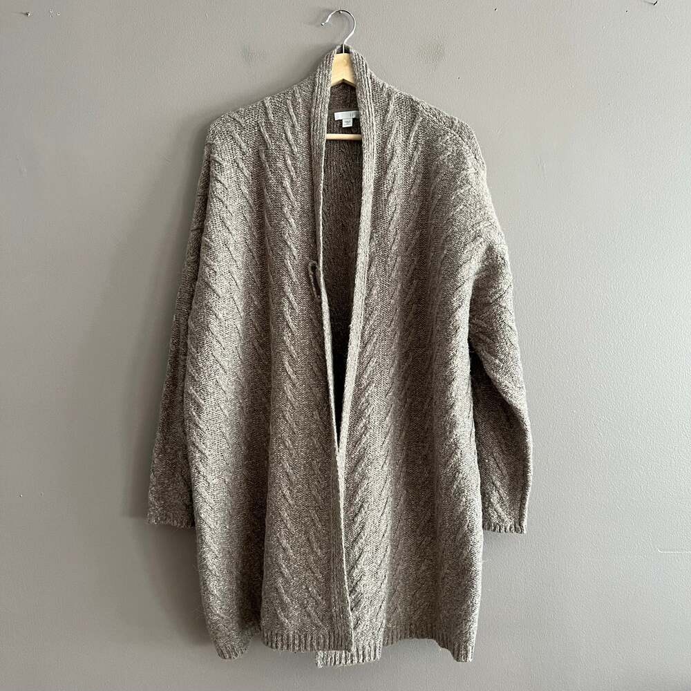 J. Jill Textured Cable Knit Open Front Cardigan Taupe Brown Cotton Blend 2XL